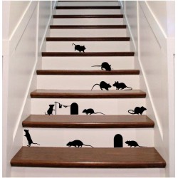 Mouse decal set 13 mice 2 holes - self adhesive wall decoration sticker