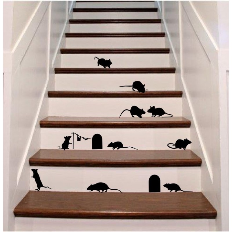 Mouse decal set 13 mice 2 holes - self adhesive wall decoration sticker