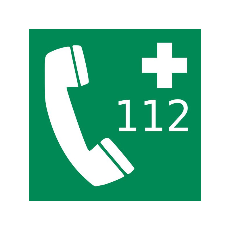 HÄDAABI NUMBER 112 ROHELINE KLEEBIS – ohutusmärgis hoonetele ja töökohtadele