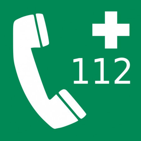 HÄDAABI NUMBER 112 ROHELINE KLEEBIS – ohutusmärgis hoonetele ja töökohtadele