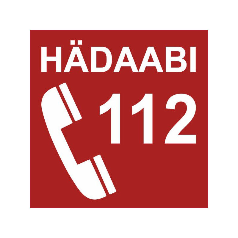 PUNANE HÄDAABI NUMBER 112 KLEEBIS – ohutusmärgis hoonetele ja avalikesse ruumidesse