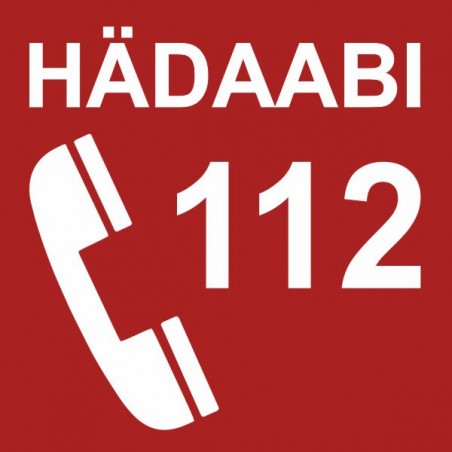 PUNANE HÄDAABI NUMBER 112 KLEEBIS – ohutusmärgis hoonetele ja avalikesse ruumidesse