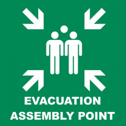 Evacuation assembly point marking sticker with optional custom text