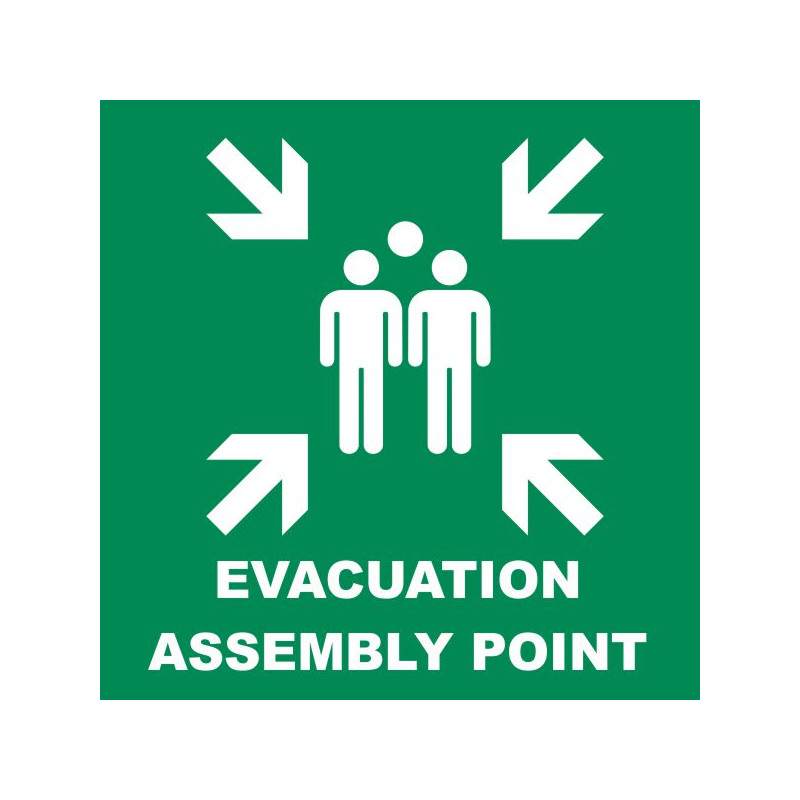 Evacuation assembly point marking sticker with optional custom text