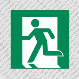 Häda väljapääs vasakule kleebis ISO 7010 E001