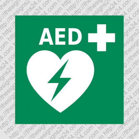 AED defibrillator location sticker ISO 7010 E010