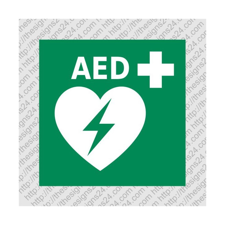 AED defibrillator location sticker ISO 7010 E010