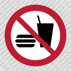 NO EATING OR DRINKING (ISO 7010 P022) – prohibition safety sign