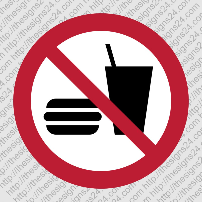 NO EATING OR DRINKING (ISO 7010 P022) – prohibition safety sign