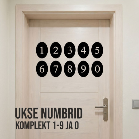 Kleebitavad ovaalsed korteri uksenumbrid 0-9 komplekt